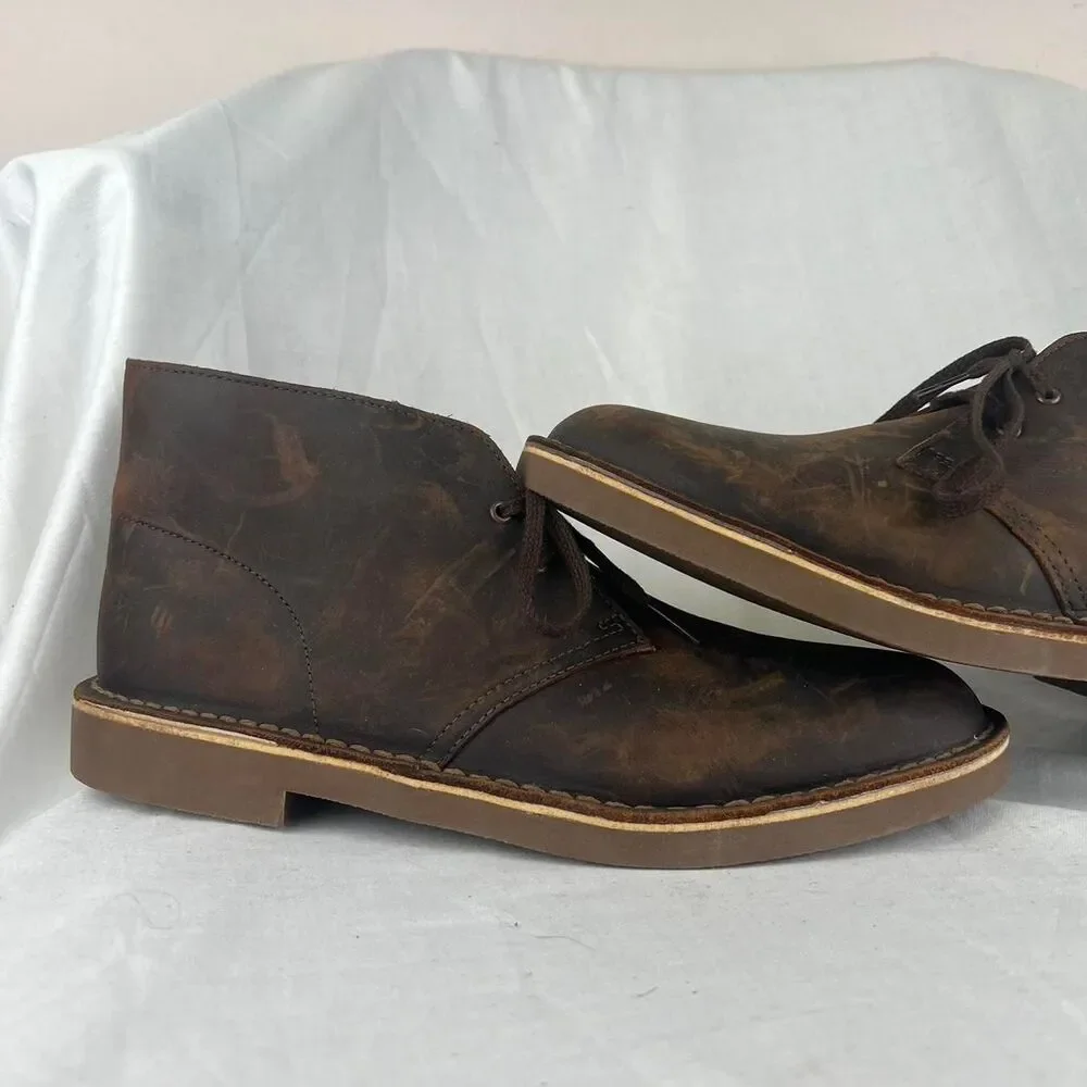 Clarks Bushacre 2 Dark Brown Leather Chukka Boots Lace Up Size 9.5